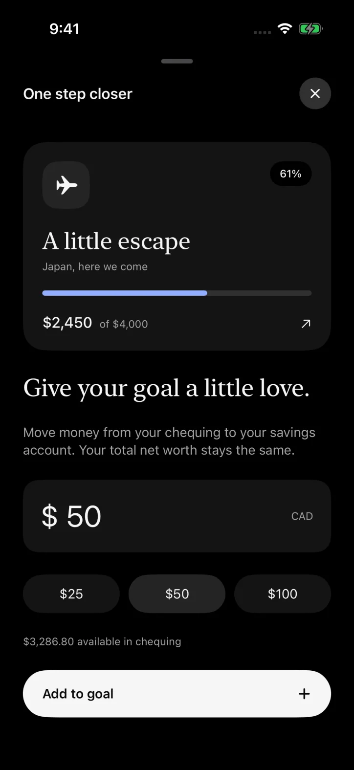 ettavi. — Savings target, progress, and contribution form.