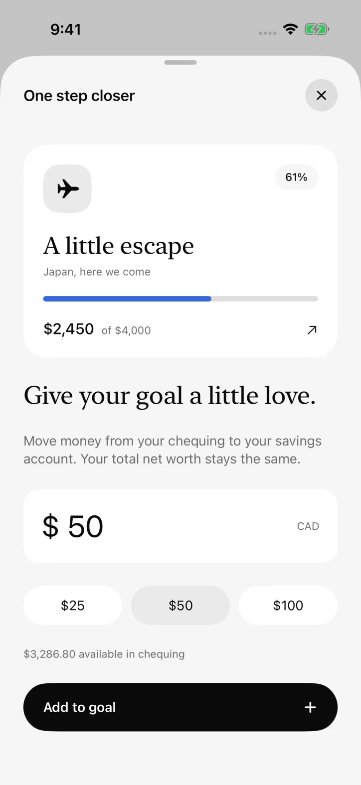ettavi. — Savings target, progress, and contribution form.